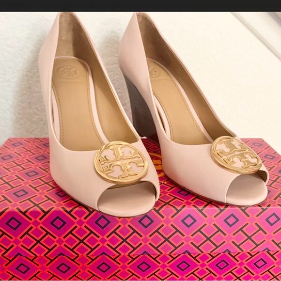 Tory Burch Pink Wedge Peep-Toe Shoes - Picture 3 of 8